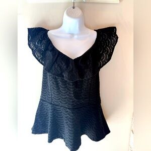 White House Black Market VNeck Eyelet Flutter Sleeve Blouse